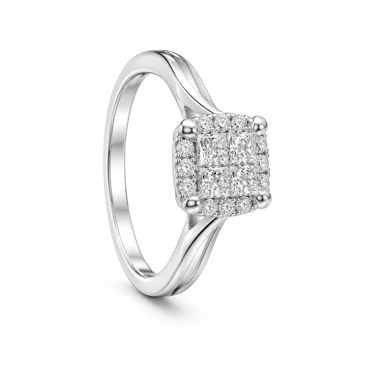 10K White Gold Ring Princess 0.25 ct Natural Diamond