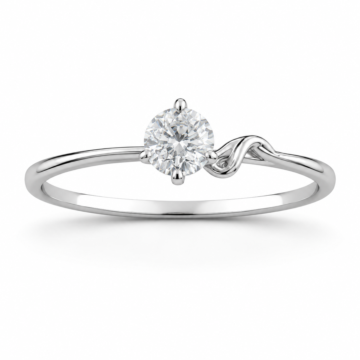 10K White Gold Women's Ring Solitaire Round 0.20 ct Natural Diamond