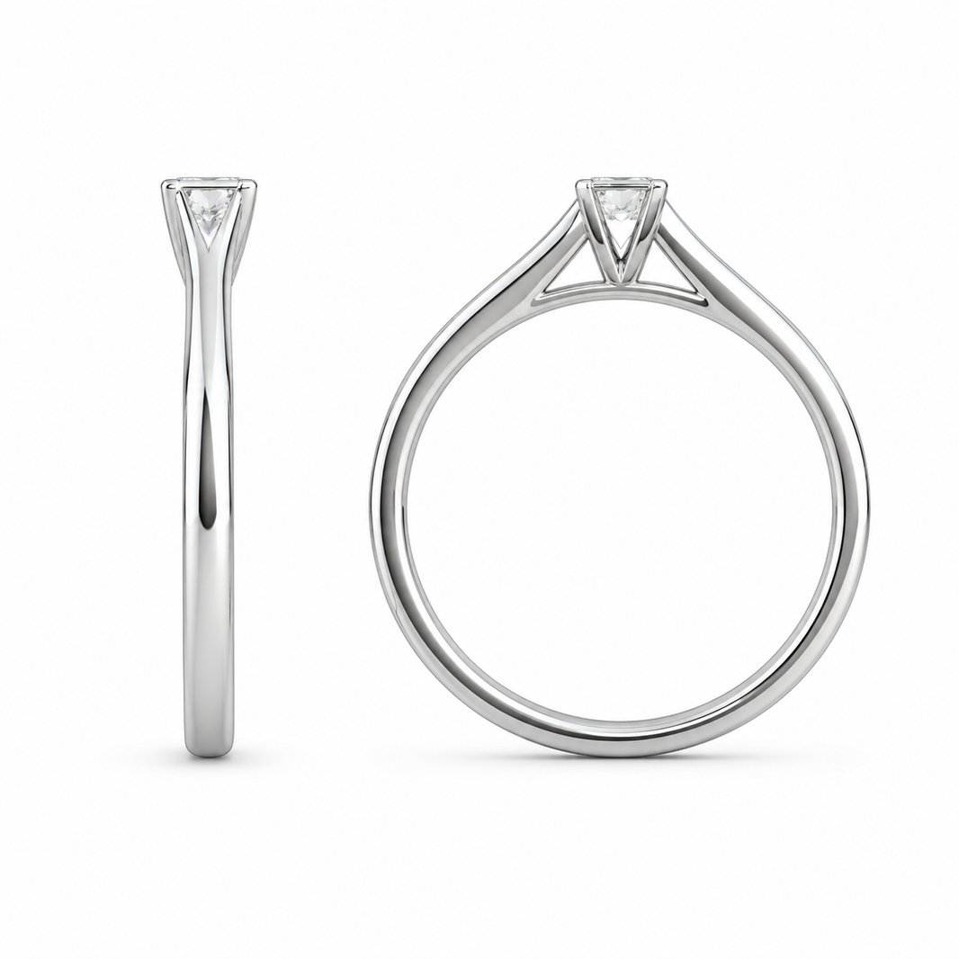 14K White Gold Women's Ring Solitaire Princess 0.15 ct Natural Diamond