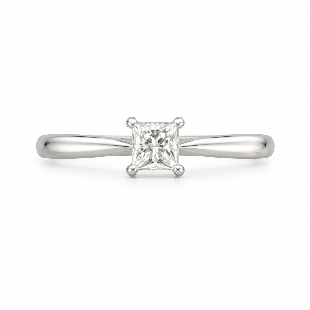 14K White Gold Women's Ring Solitaire Princess 0.15 ct Natural Diamond