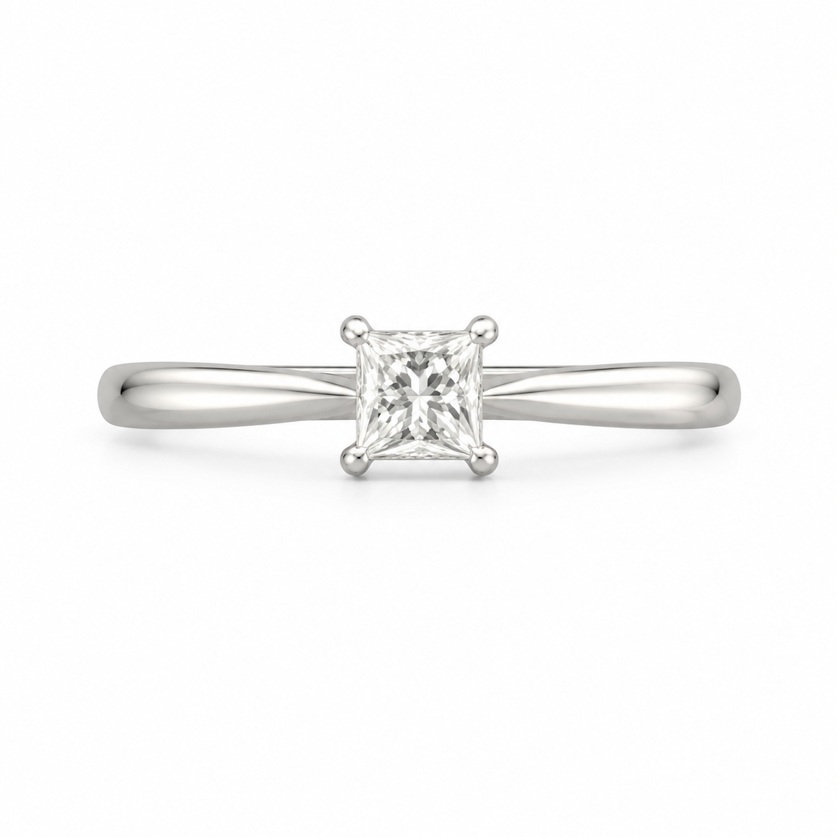14K White Gold Women's Ring Solitaire Princess 0.15 ct Natural Diamond
