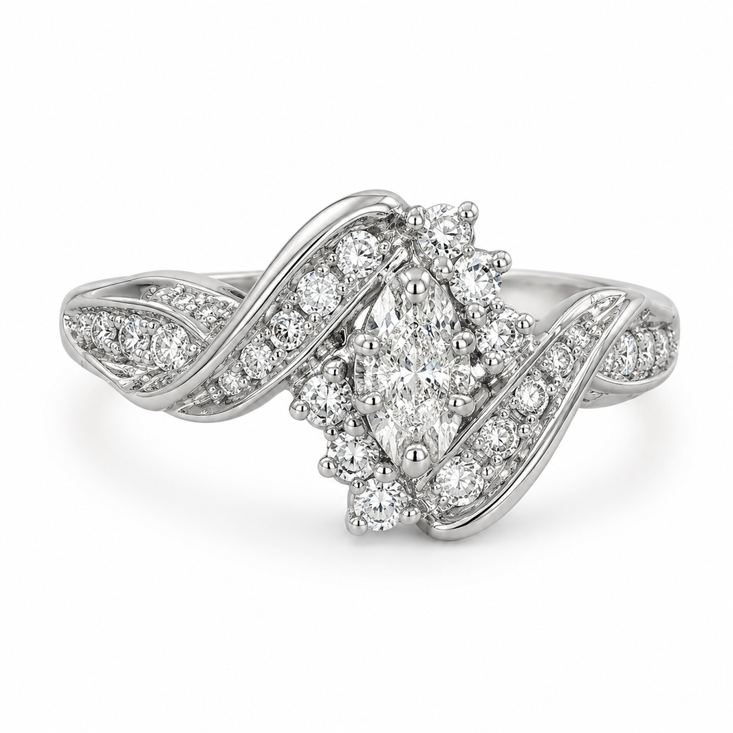 14K White Gold Women’s Ring Marquise 0.25 ct Natural Diamond