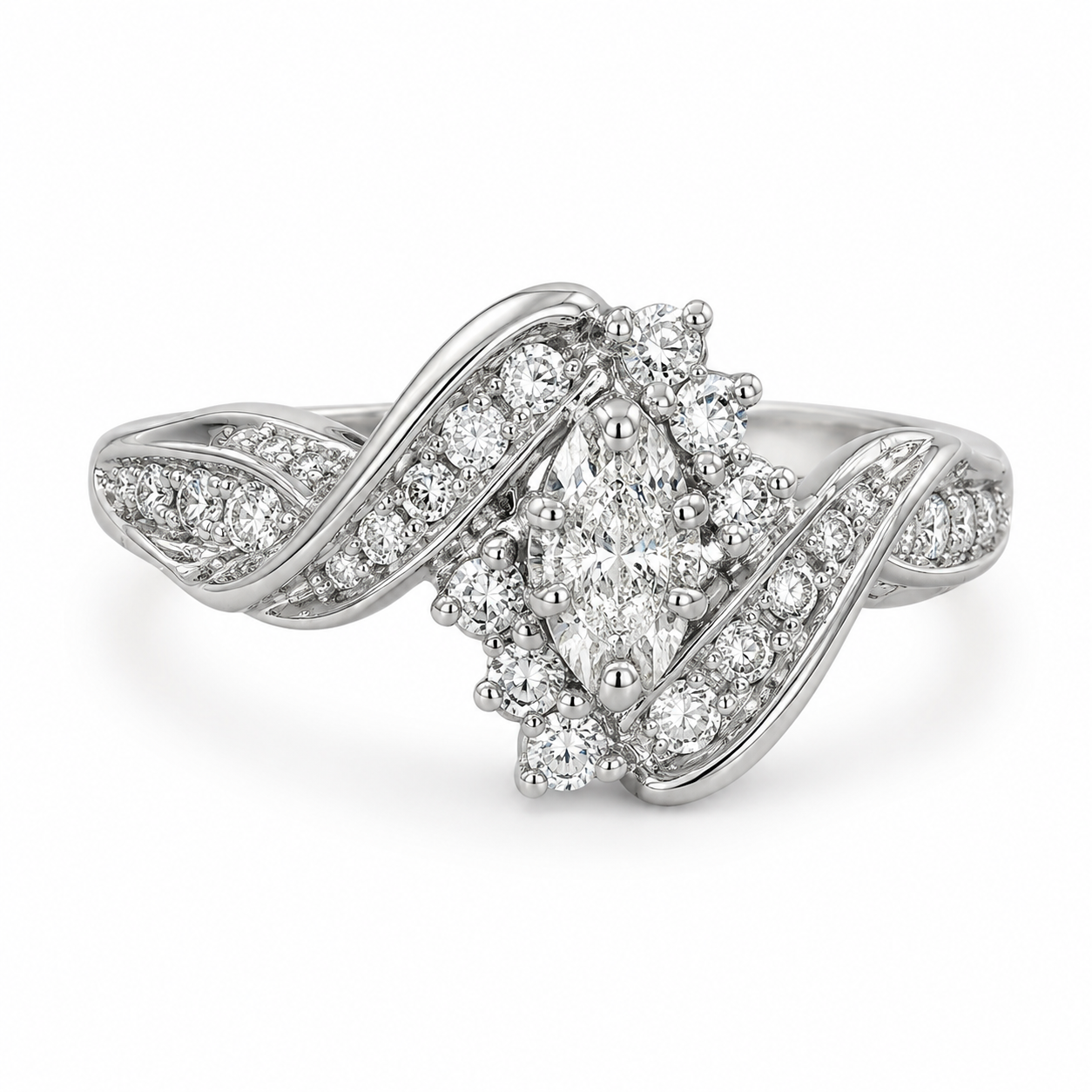 14K White Gold Women’s Ring Marquise 0.25 ct Natural Diamond