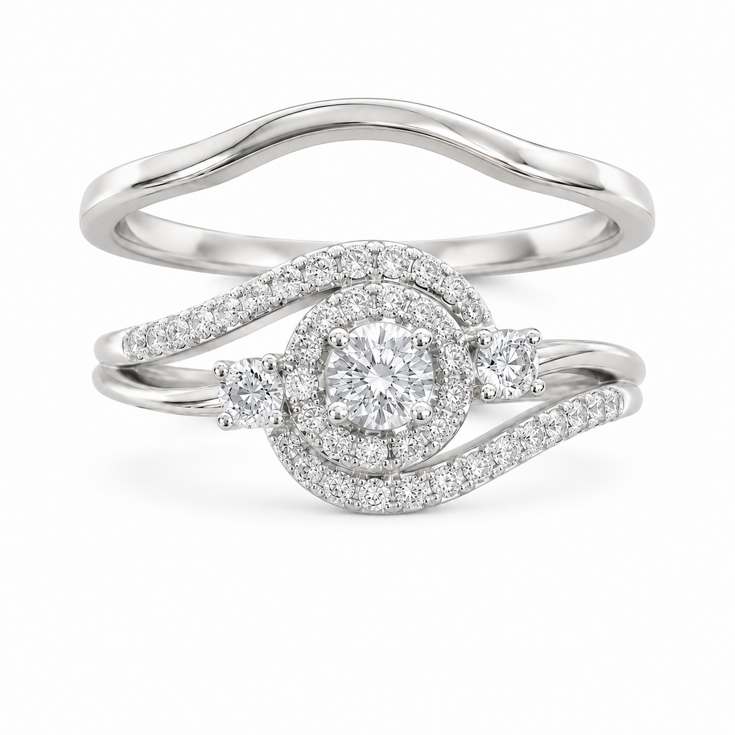10K White Gold Women's Ring/Band Set 0.30 ct Natural Diamond