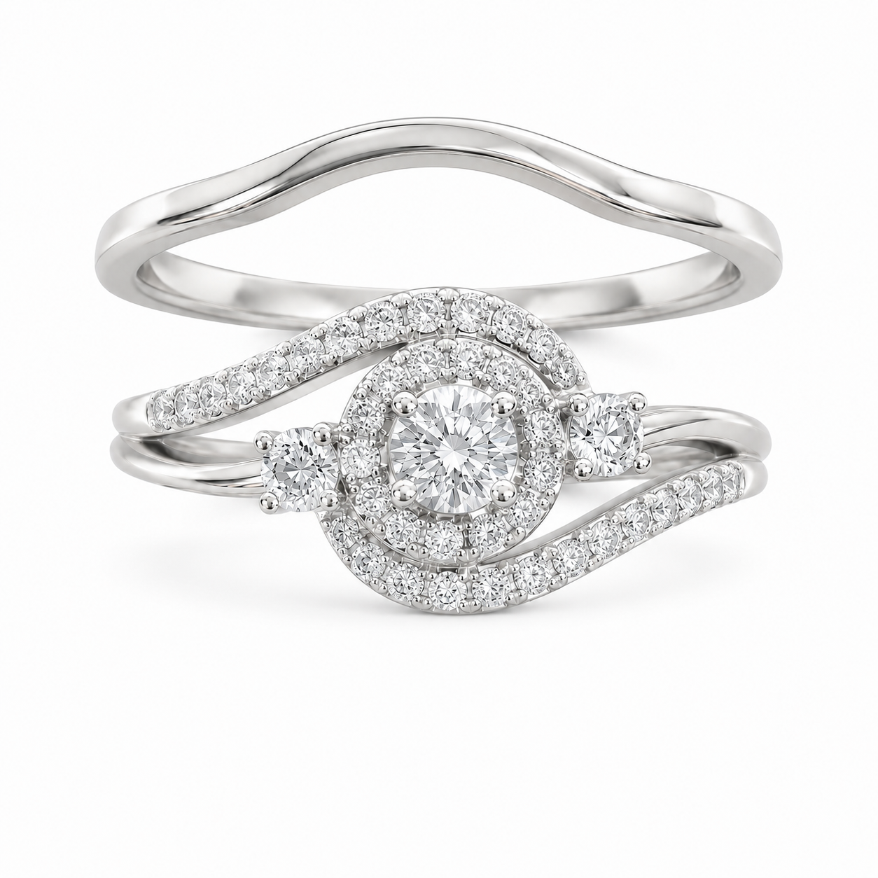 10K White Gold Women's Ring/Band Set 0.30 ct Natural Diamond