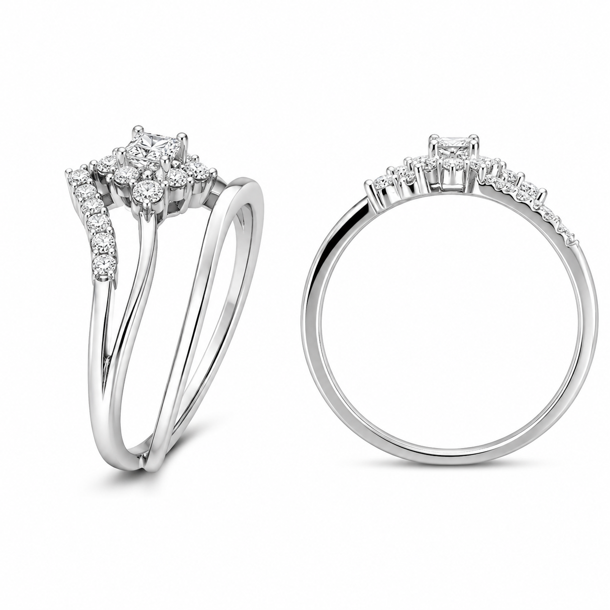 10K White Gold Women's Ring/Band Set 0.30 ct Natural Diamond