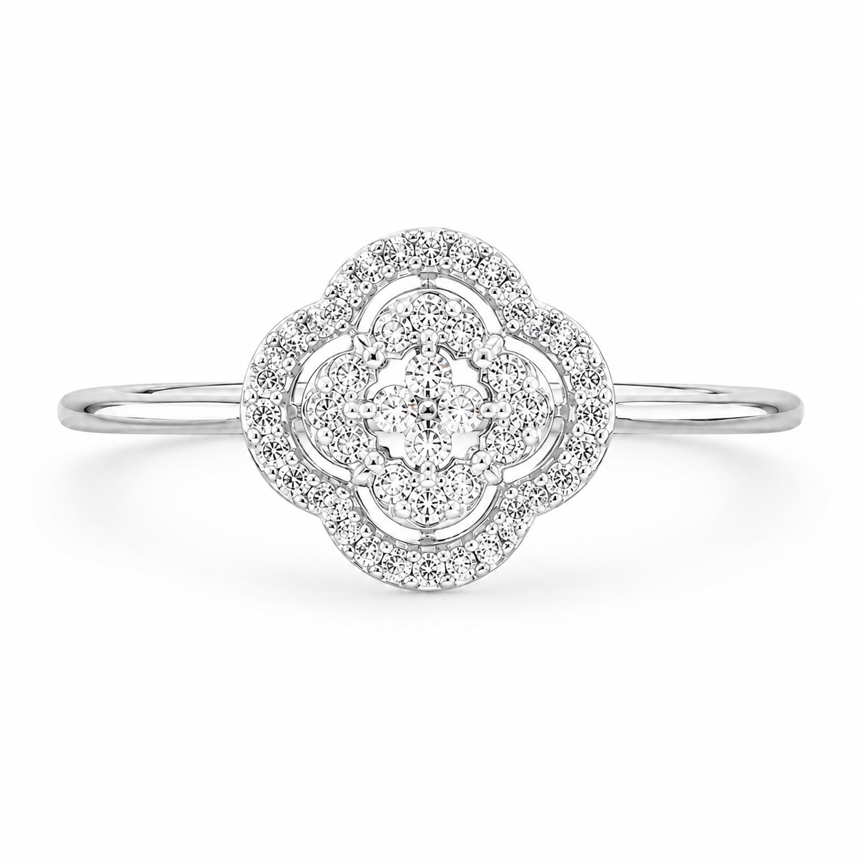 10K White Gold Women's Ring Clover 0.04 ct Natural Diamond