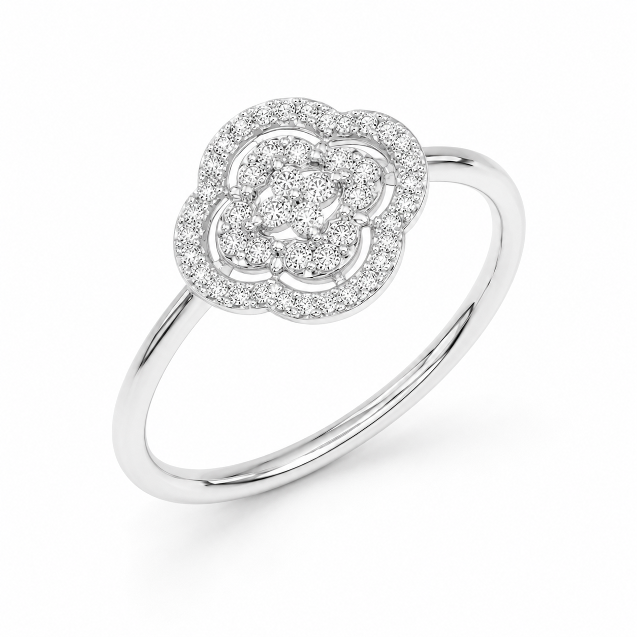 10K White Gold Women's Ring Clover 0.04 ct Natural Diamond