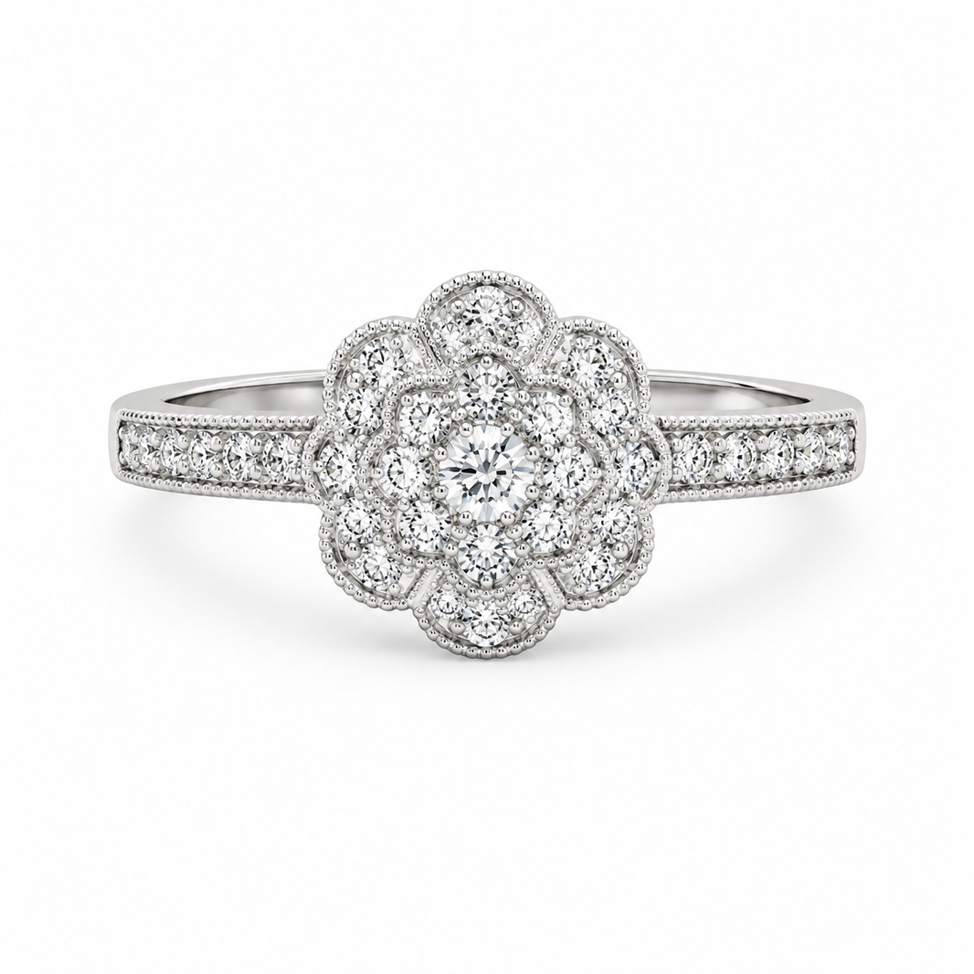 14K White Gold Women's Ring Clover 0.25 ct Natural Diamond