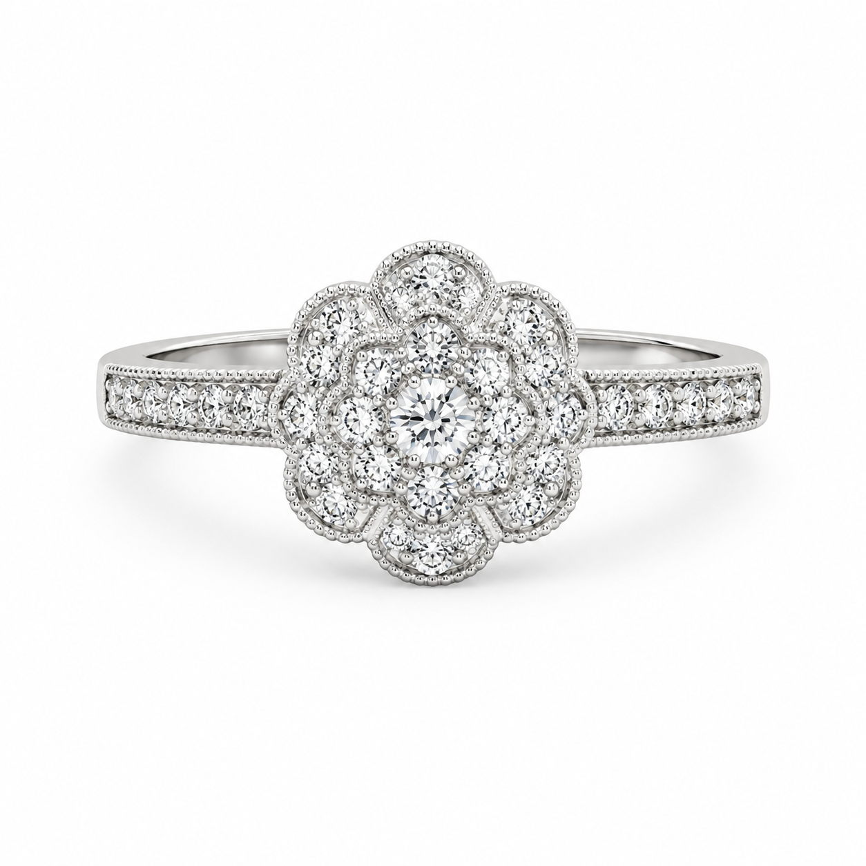 14K White Gold Women's Ring Clover 0.25 ct Natural Diamond
