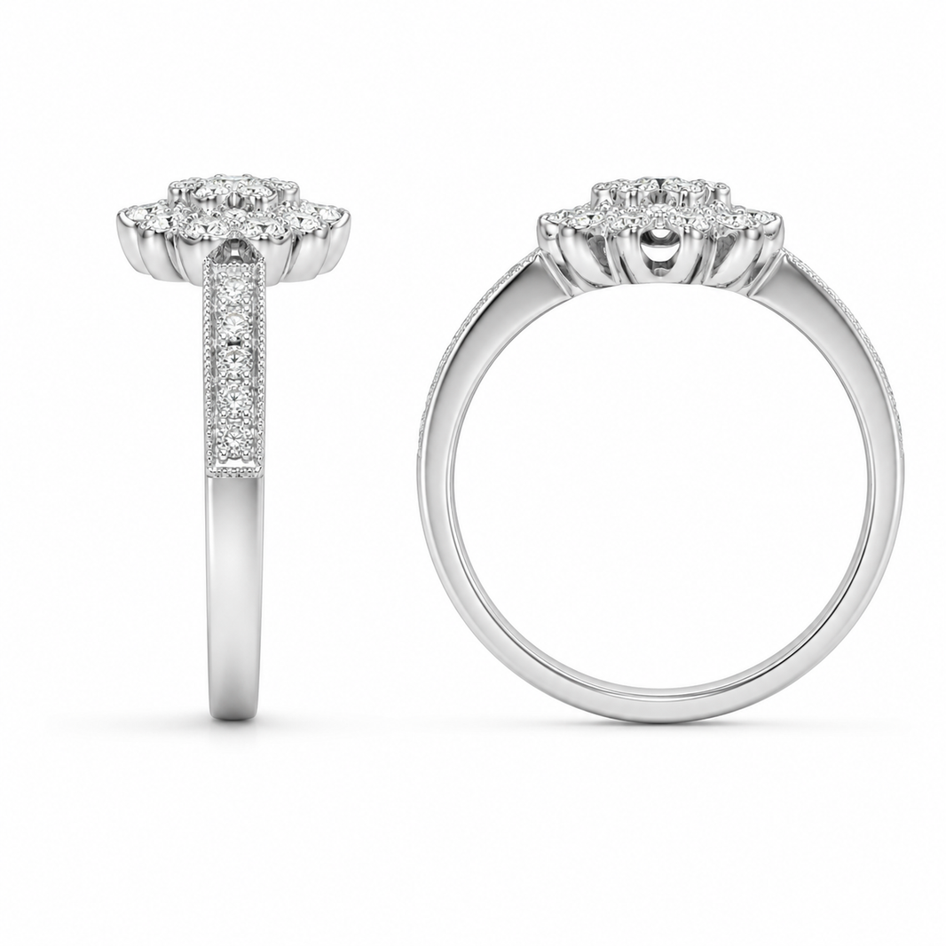 14K White Gold Women's Ring Clover 0.25 ct Natural Diamond