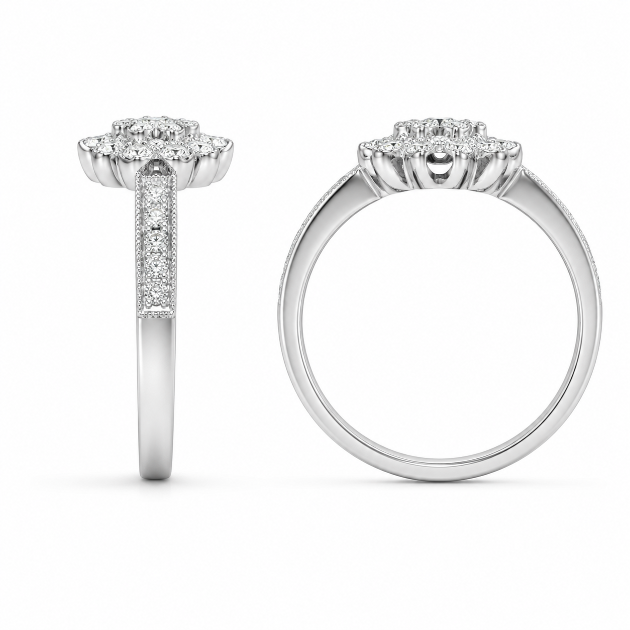 14K White Gold Women's Ring Clover 0.25 ct Natural Diamond