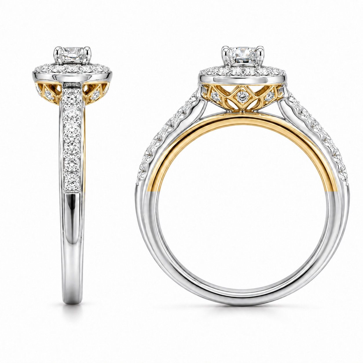 18K Two-Tone Gold Women’s Ring Round 0.60 ct Natural Diamond