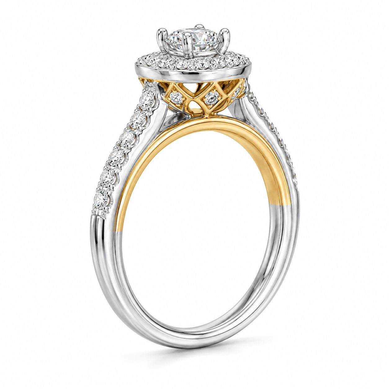 18K Two-Tone Gold Women’s Ring Round 0.60 ct Natural Diamond