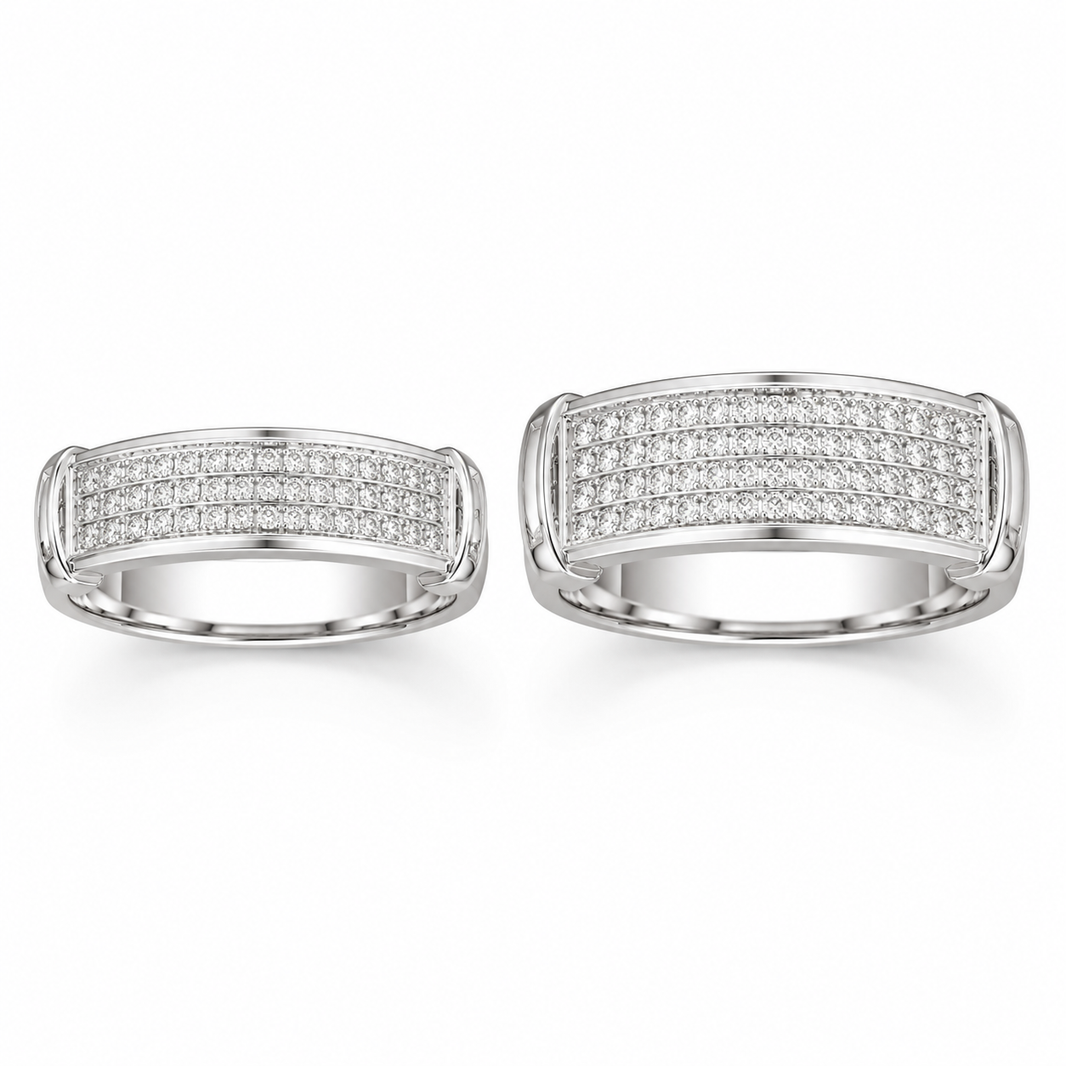 14K White Gold His/Her Wedding Band Set 0.45 ct Natural Diamond