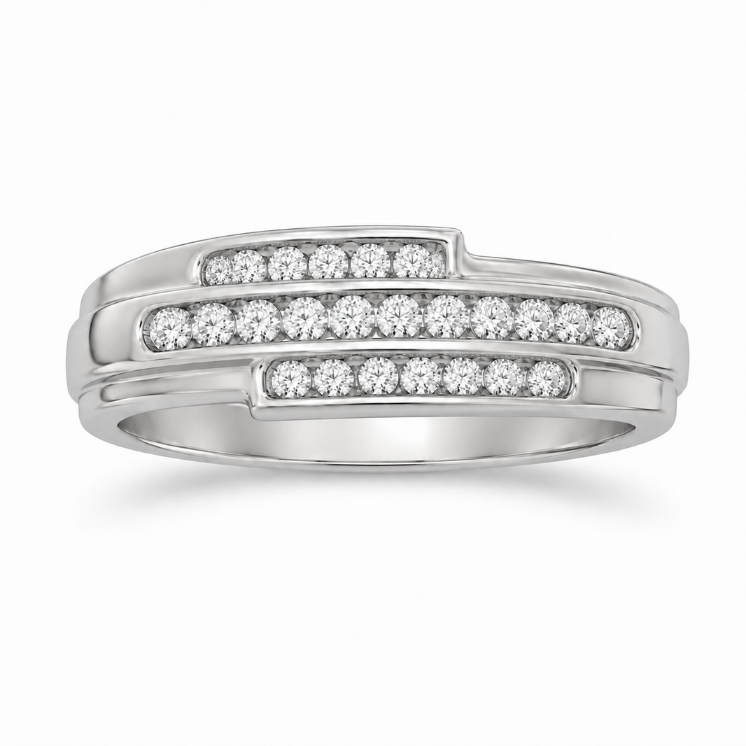 14K White Gold Men's Band Round 0.30 ct Natural Diamond