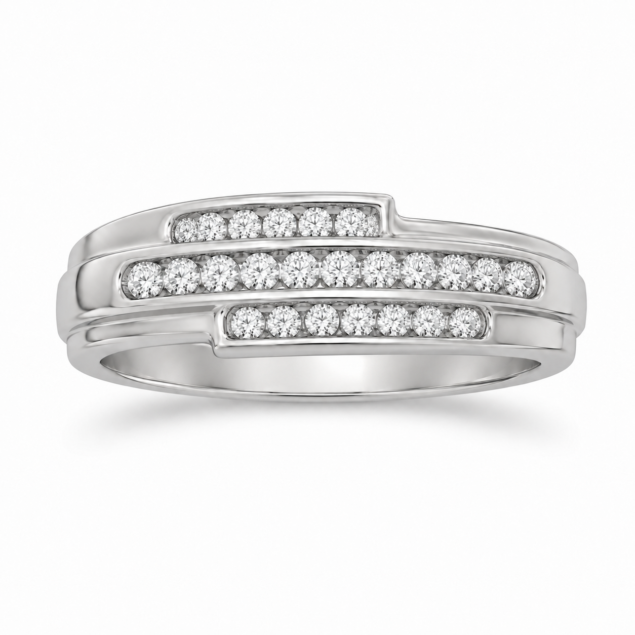 14K White Gold Men's Band Round 0.30 ct Natural Diamond