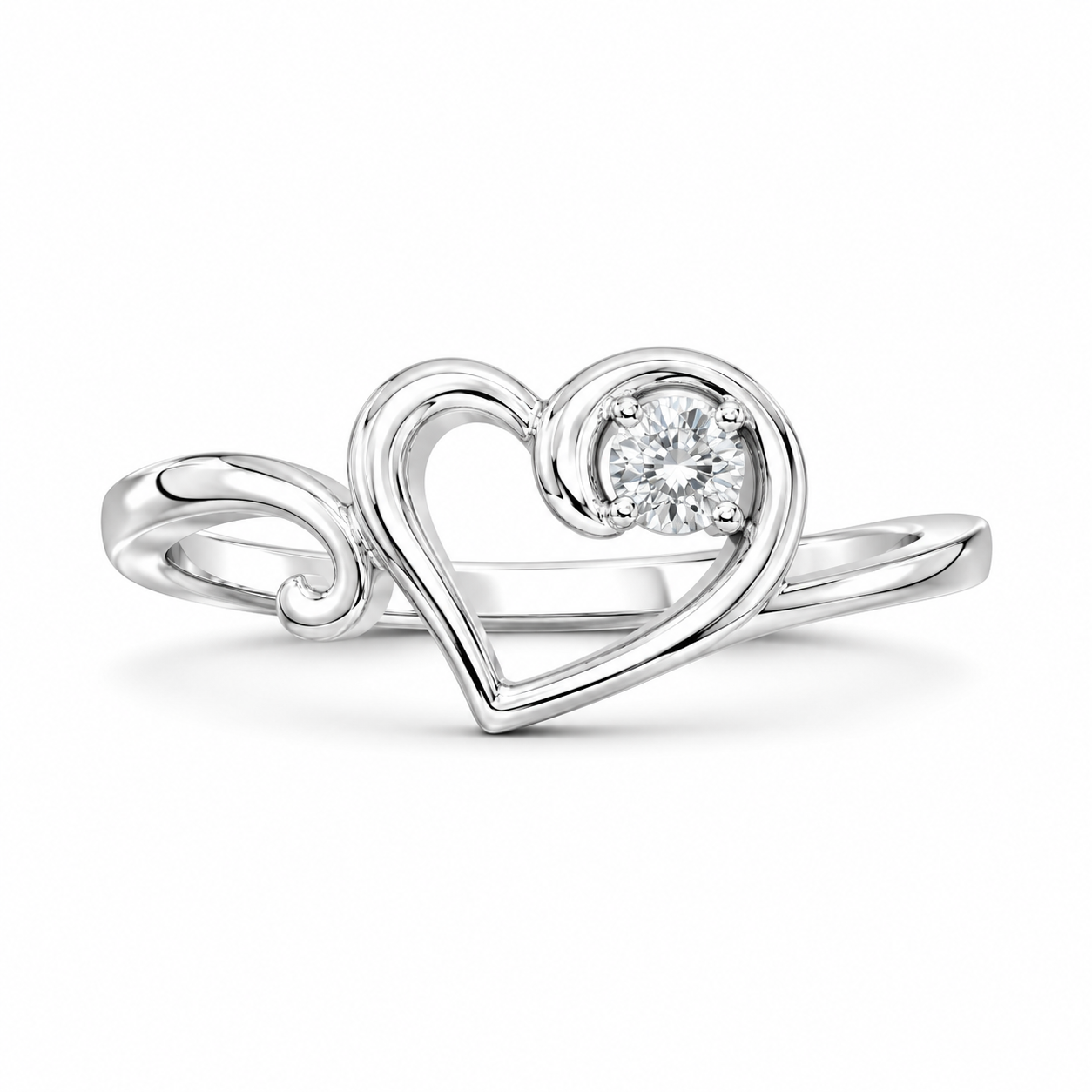 10K White Gold Women's Heart Ring 0.11 ct Natural Diamond