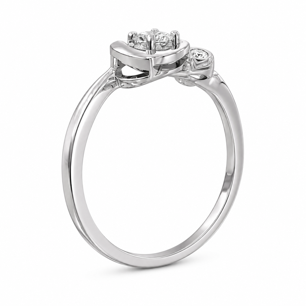 10K White Gold Women's Heart Ring 0.11 ct Natural Diamond