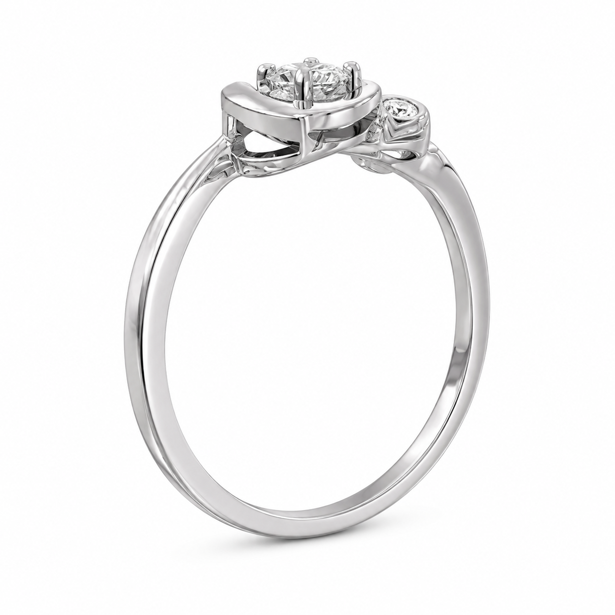 10K White Gold Women's Heart Ring 0.11 ct Natural Diamond