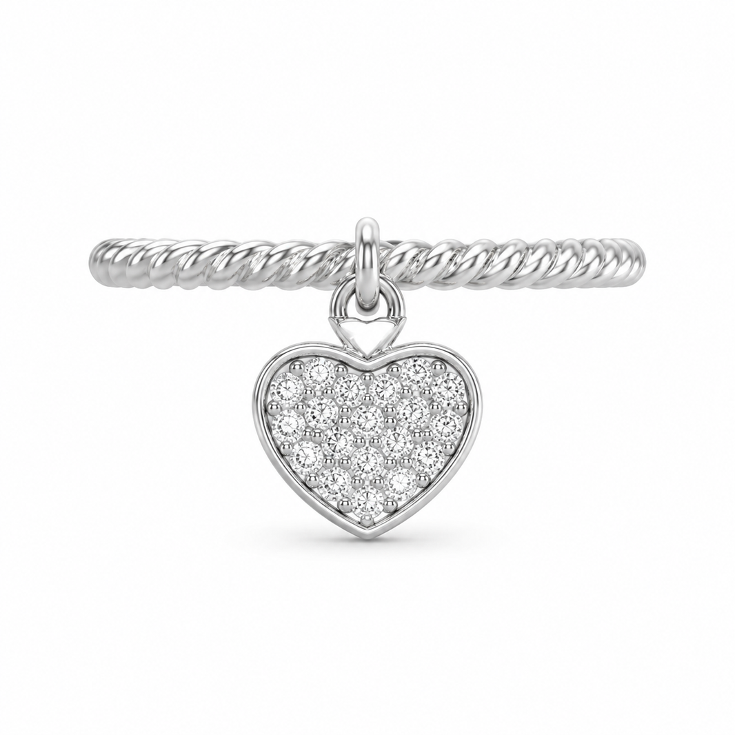10K White Gold Women’s Dangle Heart Band 0.15 ct Natural Diamond