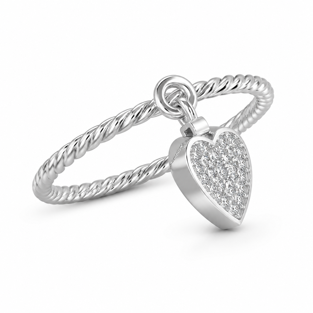 10K White Gold Women’s Dangle Heart Band 0.15 ct Natural Diamond