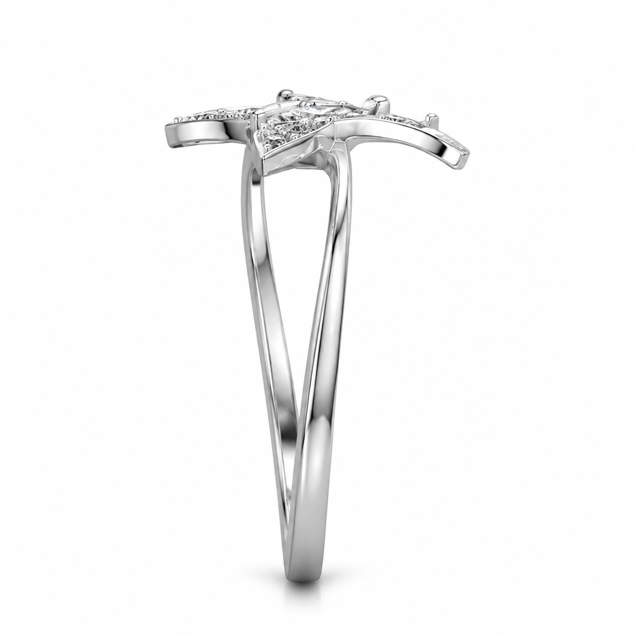 10K White Gold Women's Butterfly Ring 0.20 ct Natural Black Diamond