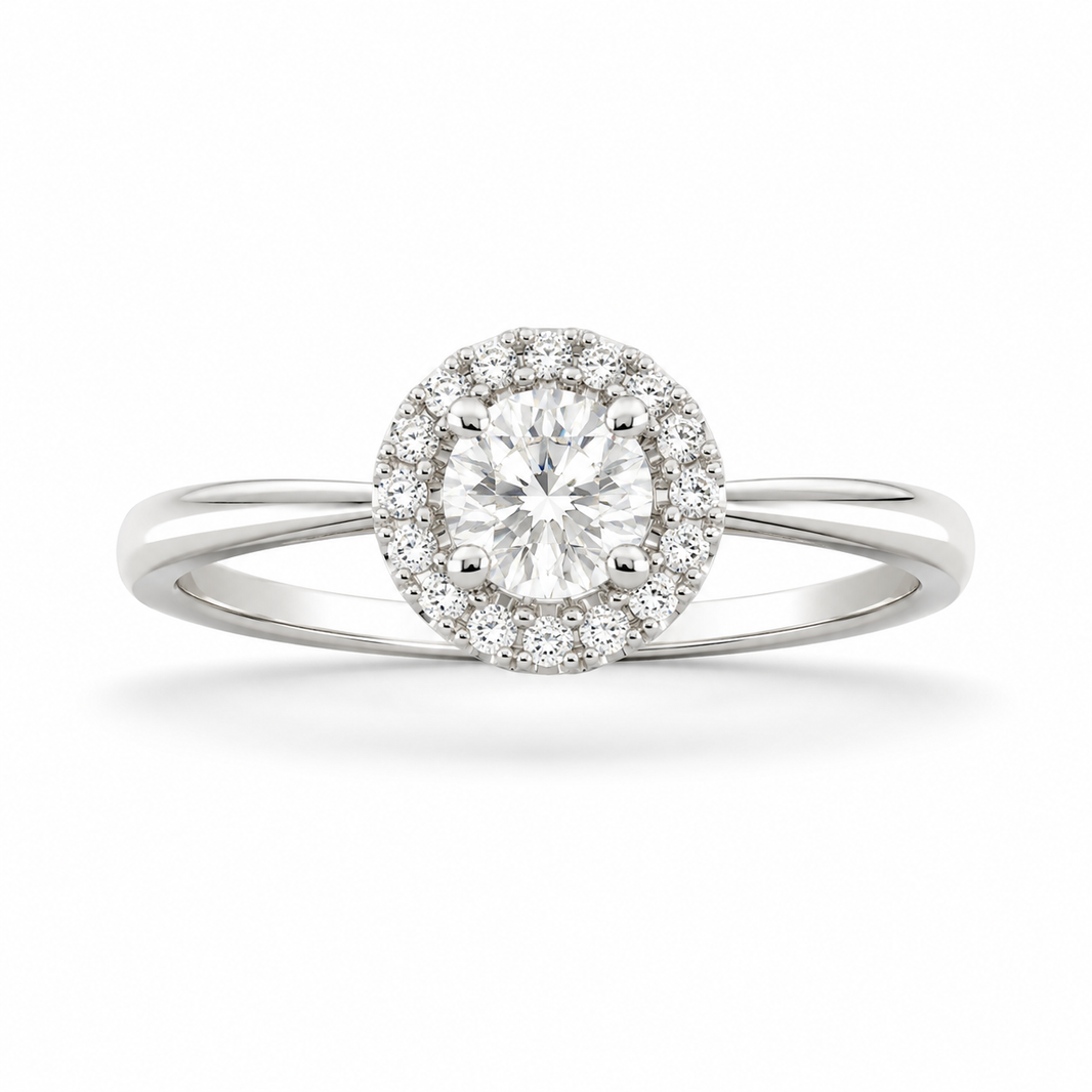 14K White Gold Women's Ring Round 0.45 ct Natural Diamond