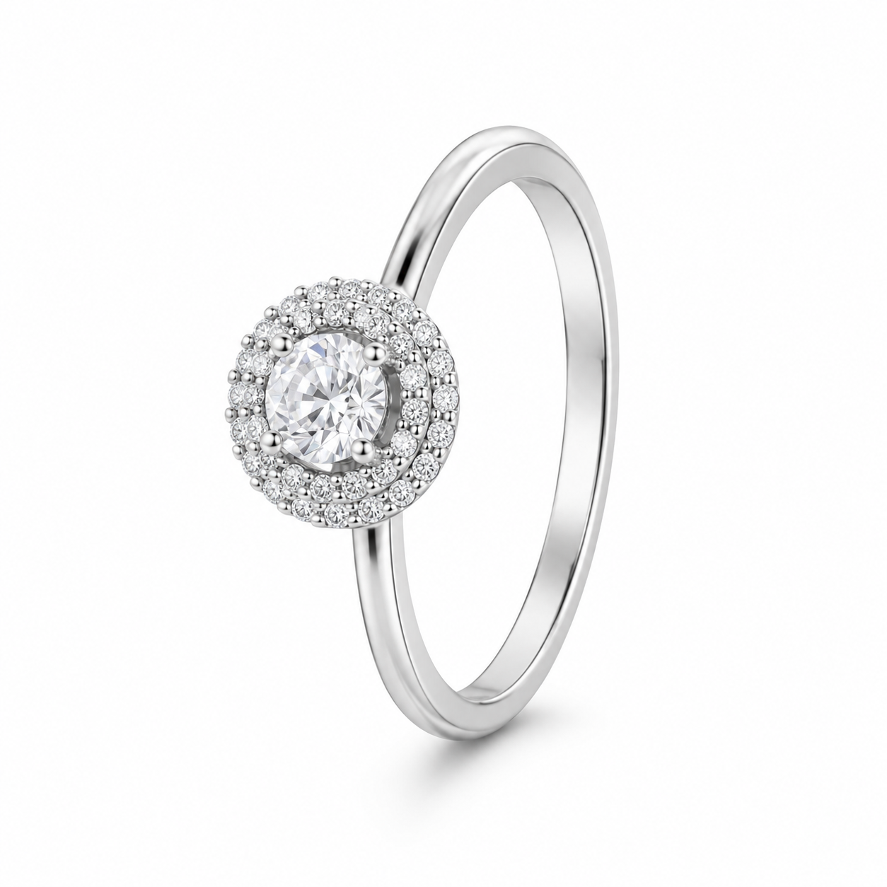 14K White Gold Women's Ring Round 0.45 ct Natural Diamond