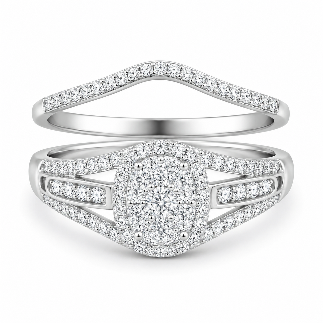 10K White Gold Women's Wedding Set 0.55 ct Natural Diamond