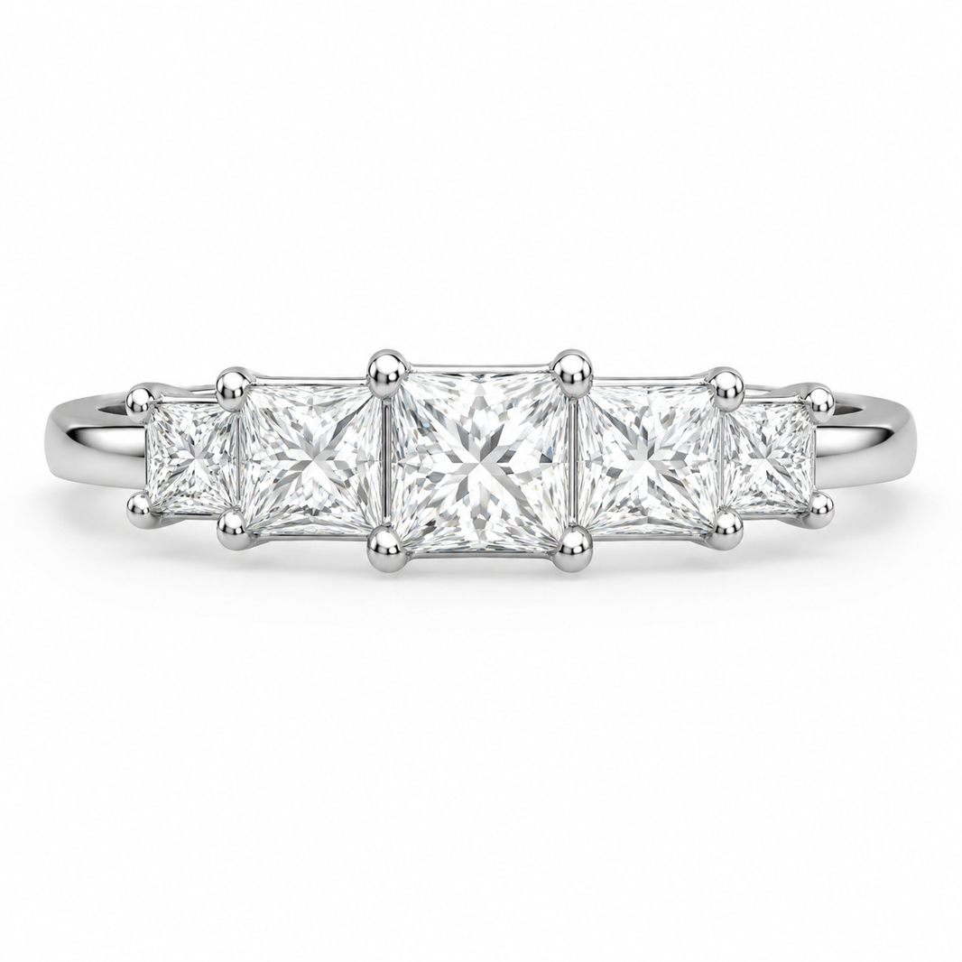 10K White Gold Women's Band Princess 0.75 ct Natural Diamond