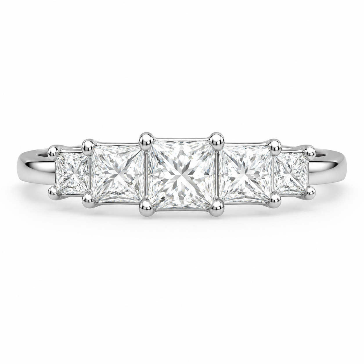 10K White Gold Women's Band Princess 0.75 ct Natural Diamond