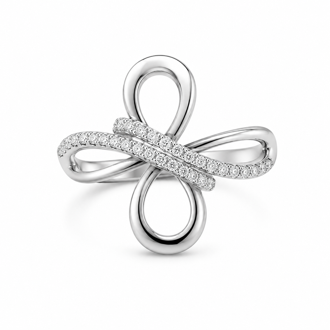 14K White Gold Women’s Infinity Ring 0.17 ct Natural Diamond