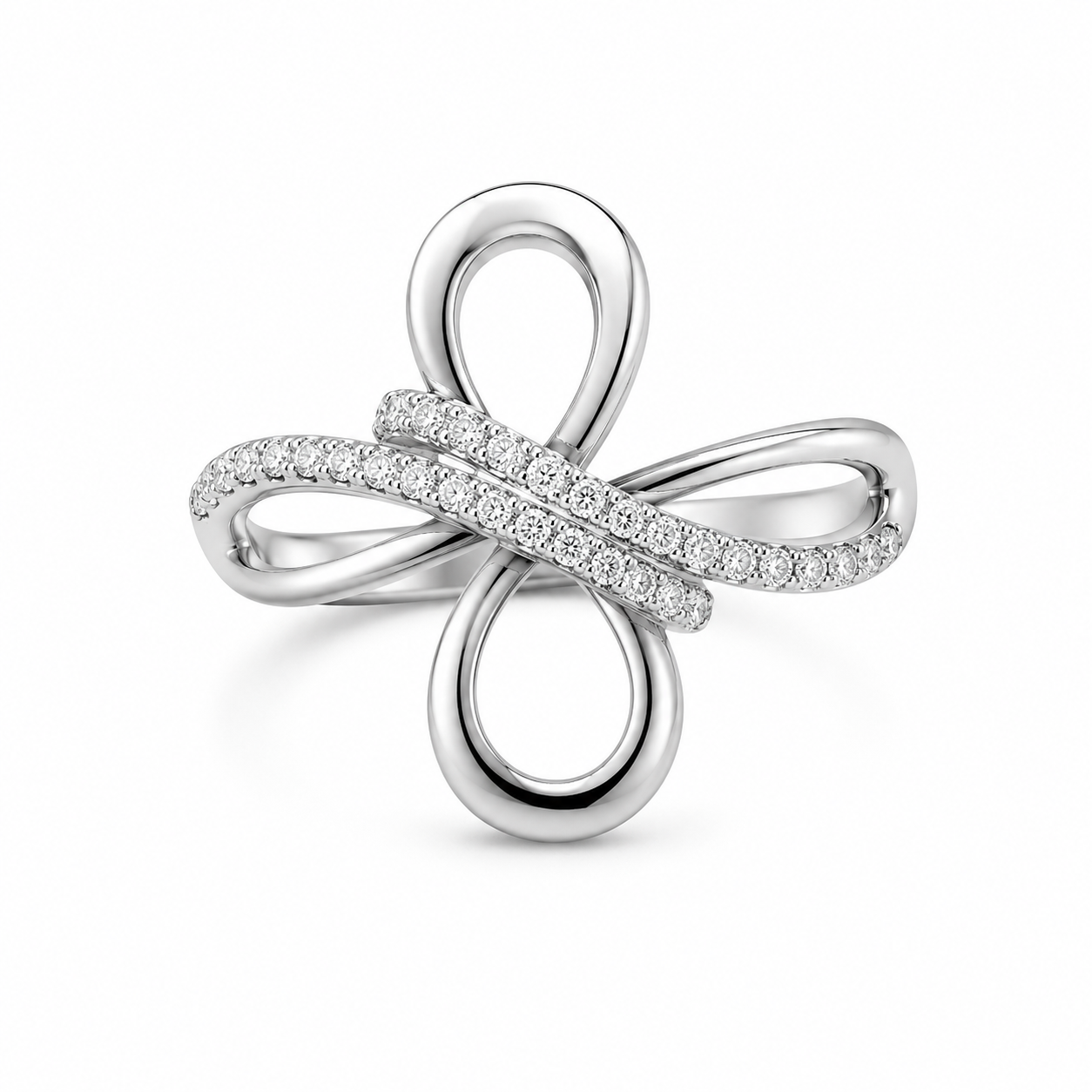 14K White Gold Women’s Infinity Ring 0.17 ct Natural Diamond