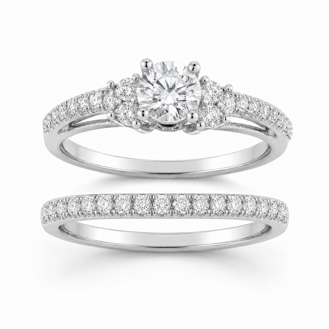 14K Yellow Gold Women's Wedding Set Round 0.50 ct Natural Diamond