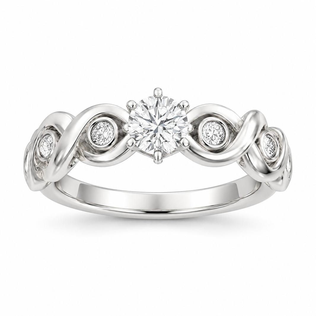 14K White Gold Women's Ring Round 0.50 ct Natural Diamond