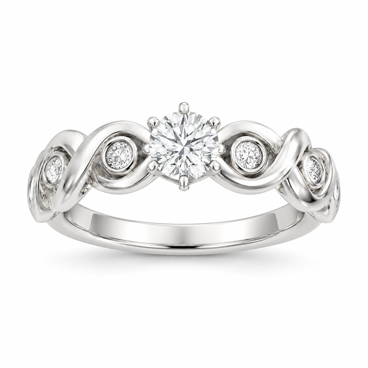 14K White Gold Women's Ring Round 0.50 ct Natural Diamond