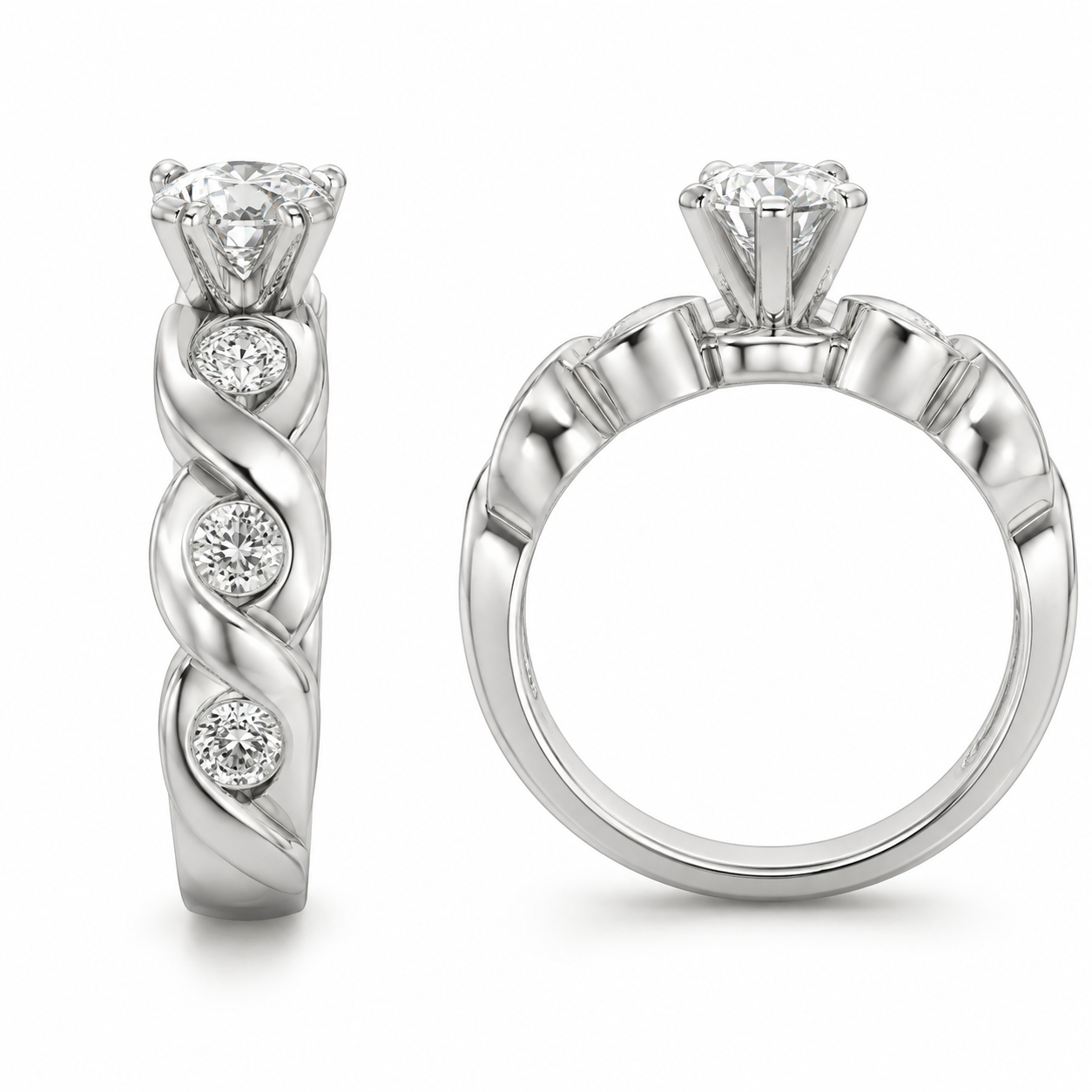 14K White Gold Women's Ring Round 0.50 ct Natural Diamond