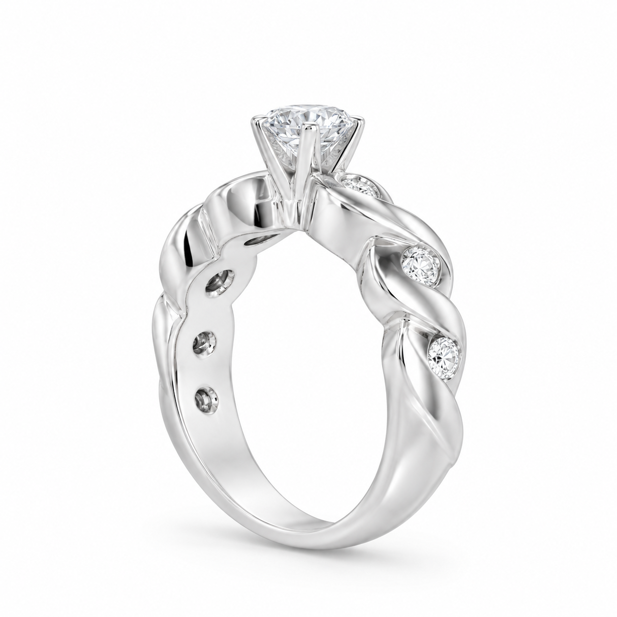 14K White Gold Women's Ring Round 0.50 ct Natural Diamond