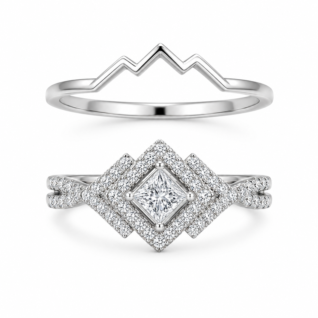 10K White Gold Women's Wedding Set 0.23 ct Natural Diamond