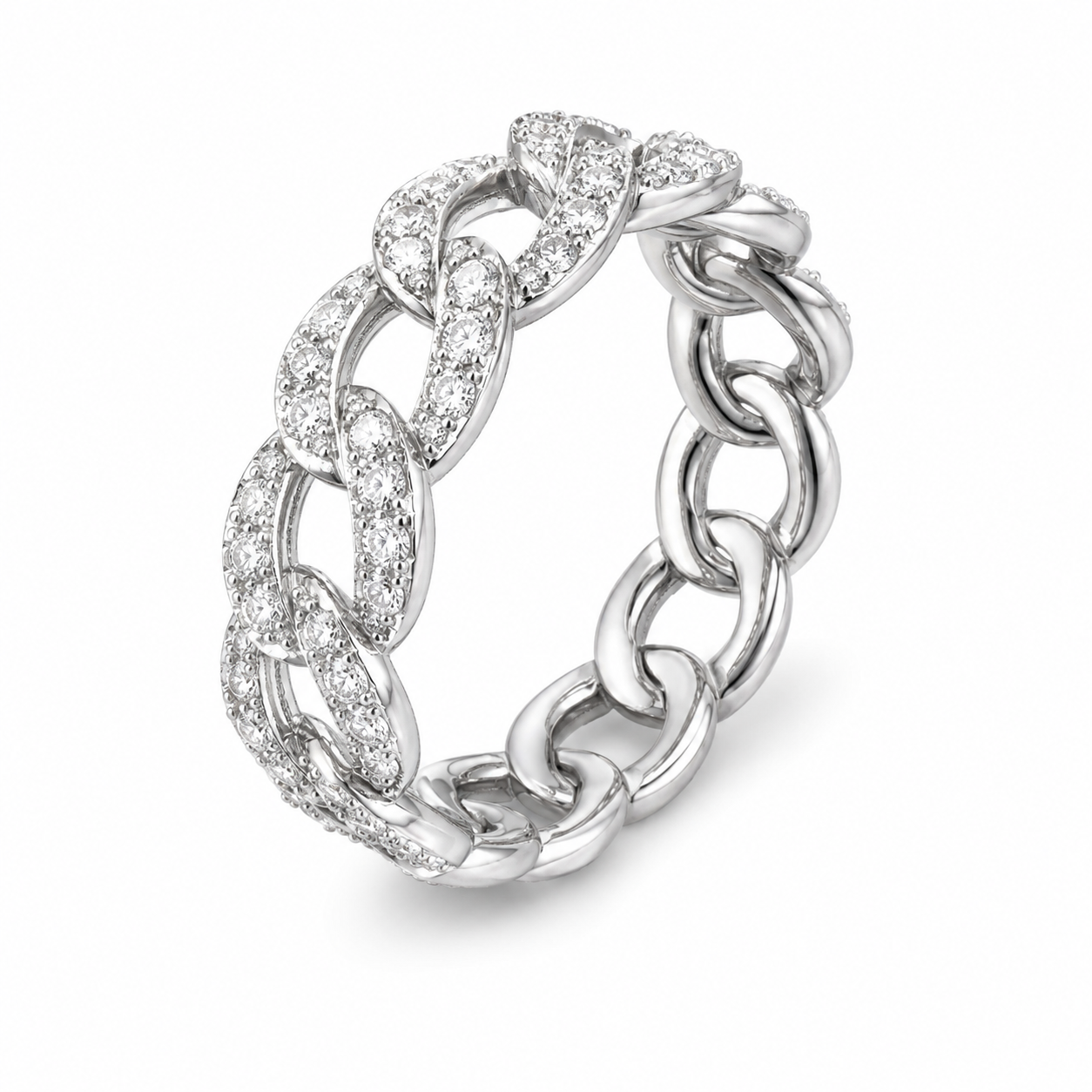 14K White Gold Women's Band Cuban Style 0.46 ct Natural Diamond