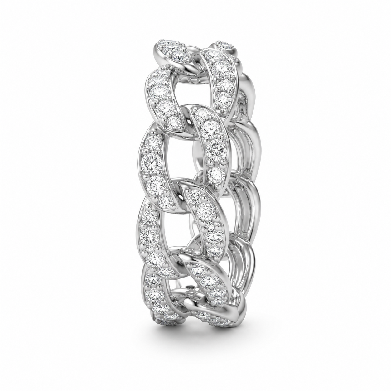 14K White Gold Women's Band Cuban Style 0.46 ct Natural Diamond