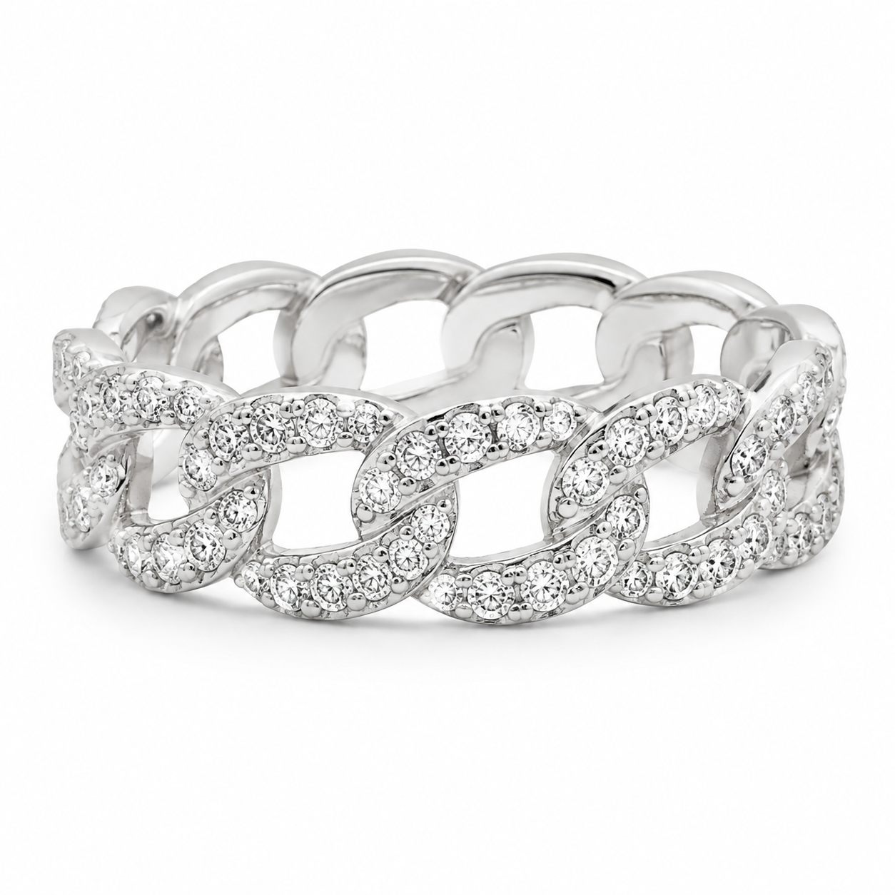 14K White Gold Women's Band Cuban Style 0.46 ct Natural Diamond