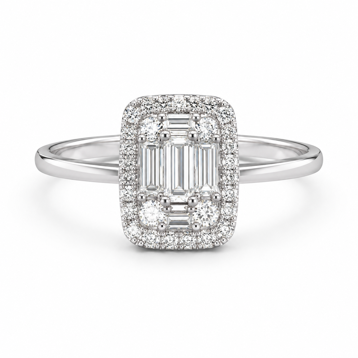 14K White Gold Women’s Ring Baguette 0.45 ct Natural Diamond
