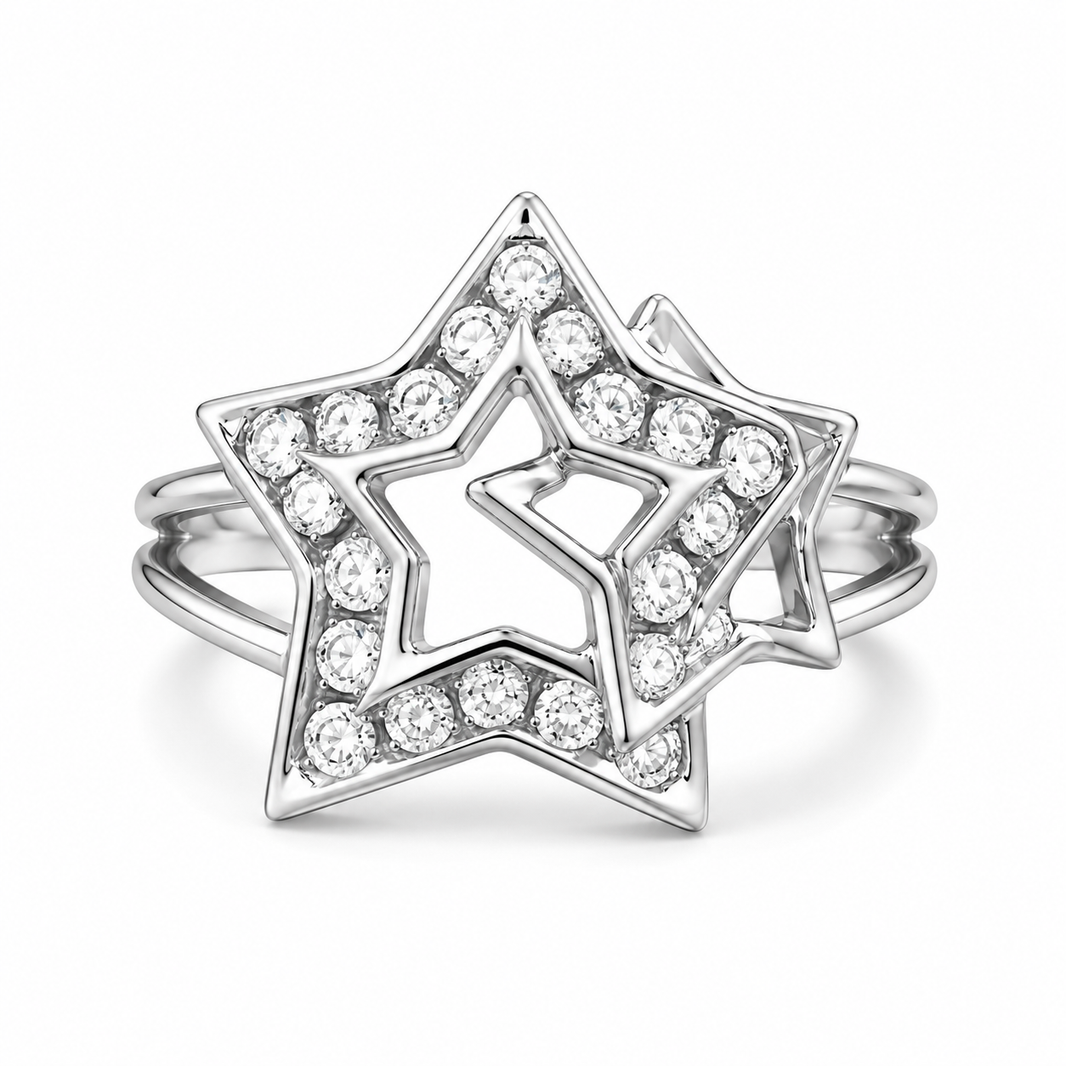 10K White Gold Women's Star Ring 0.25 ct Natural Diamond