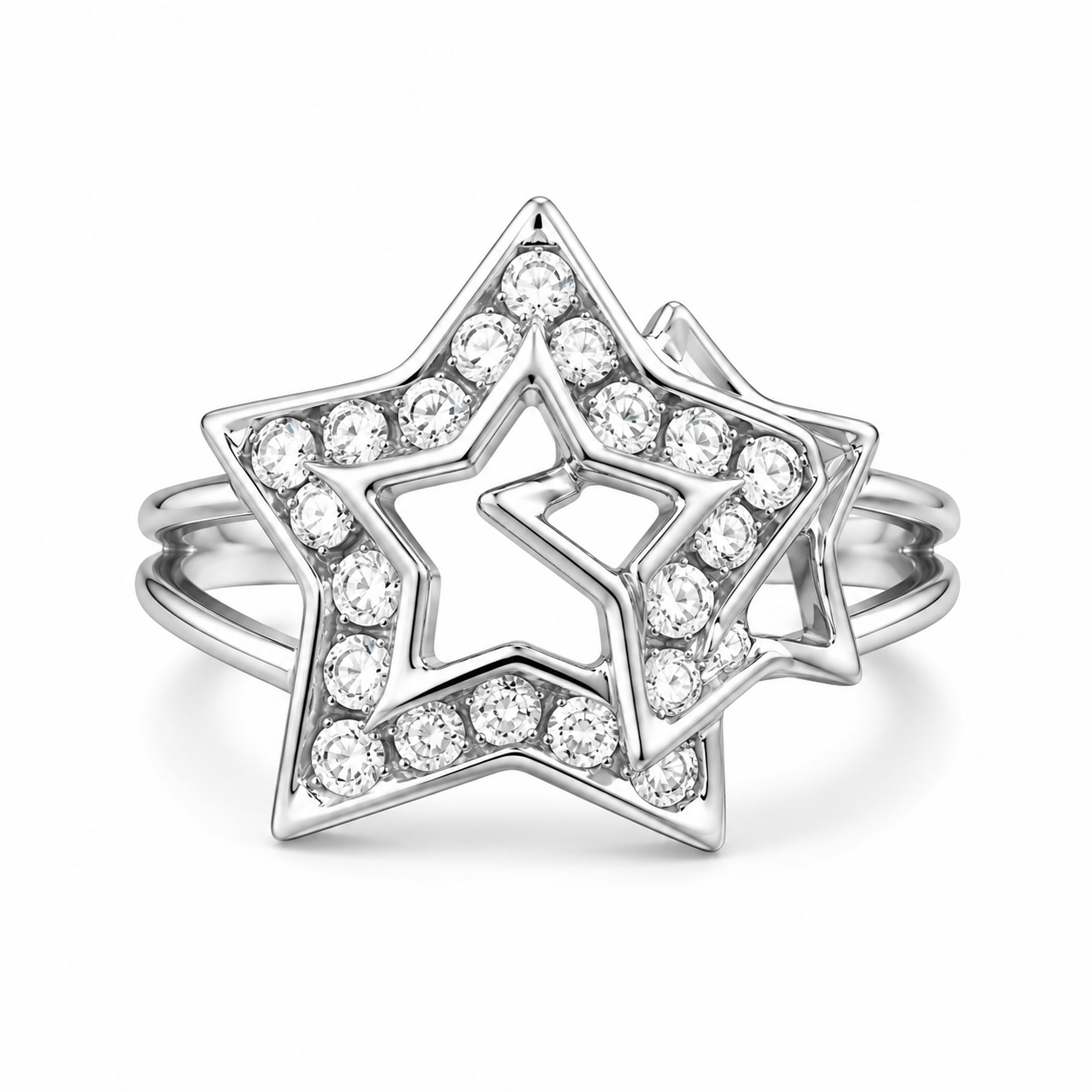 10K White Gold Women's Star Ring 0.25 ct Natural Diamond