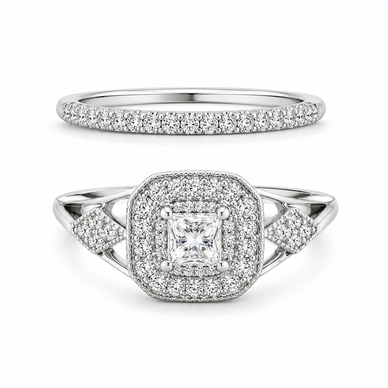 10K White Gold Women's Wedding Set Princess 0.32 ct Natural Diamond