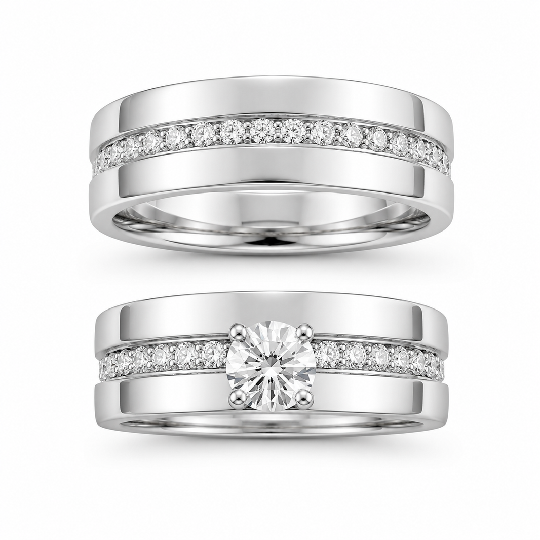 14K White Gold Women's Wedding Set Round 0.50 ct Natural Diamond