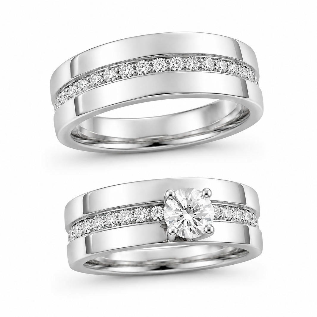 14K White Gold Women's Wedding Set Round 0.50 ct Natural Diamond