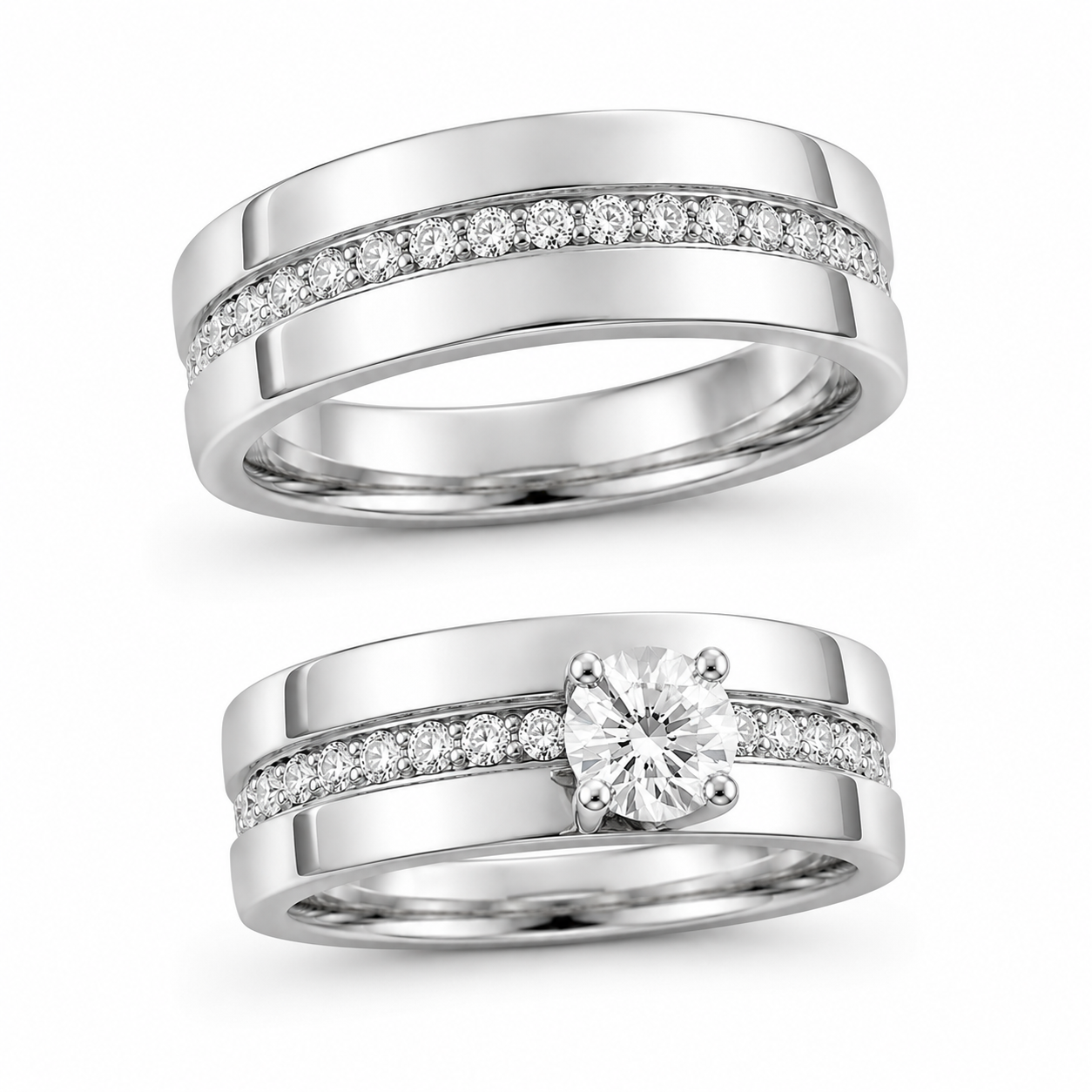 14K White Gold Women's Wedding Set Round 0.50 ct Natural Diamond